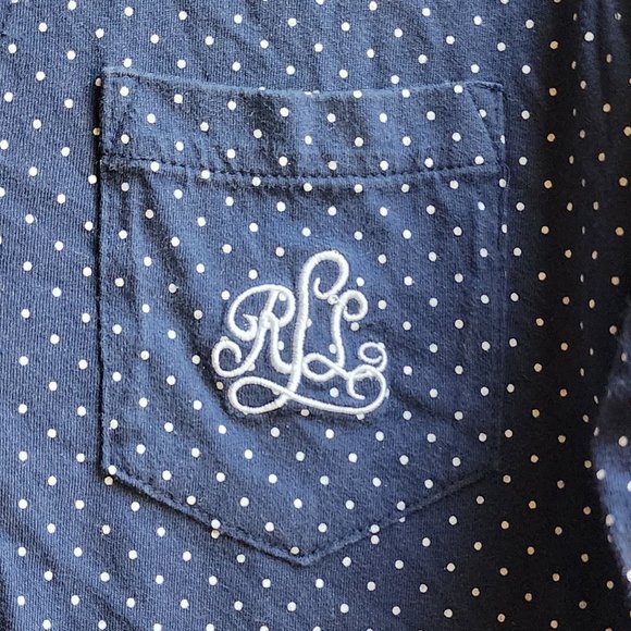 Lauren Ralph Lauren Navy/White Polka Dot Pajama Button Down Shirt Size XS - Picture 10 of 16